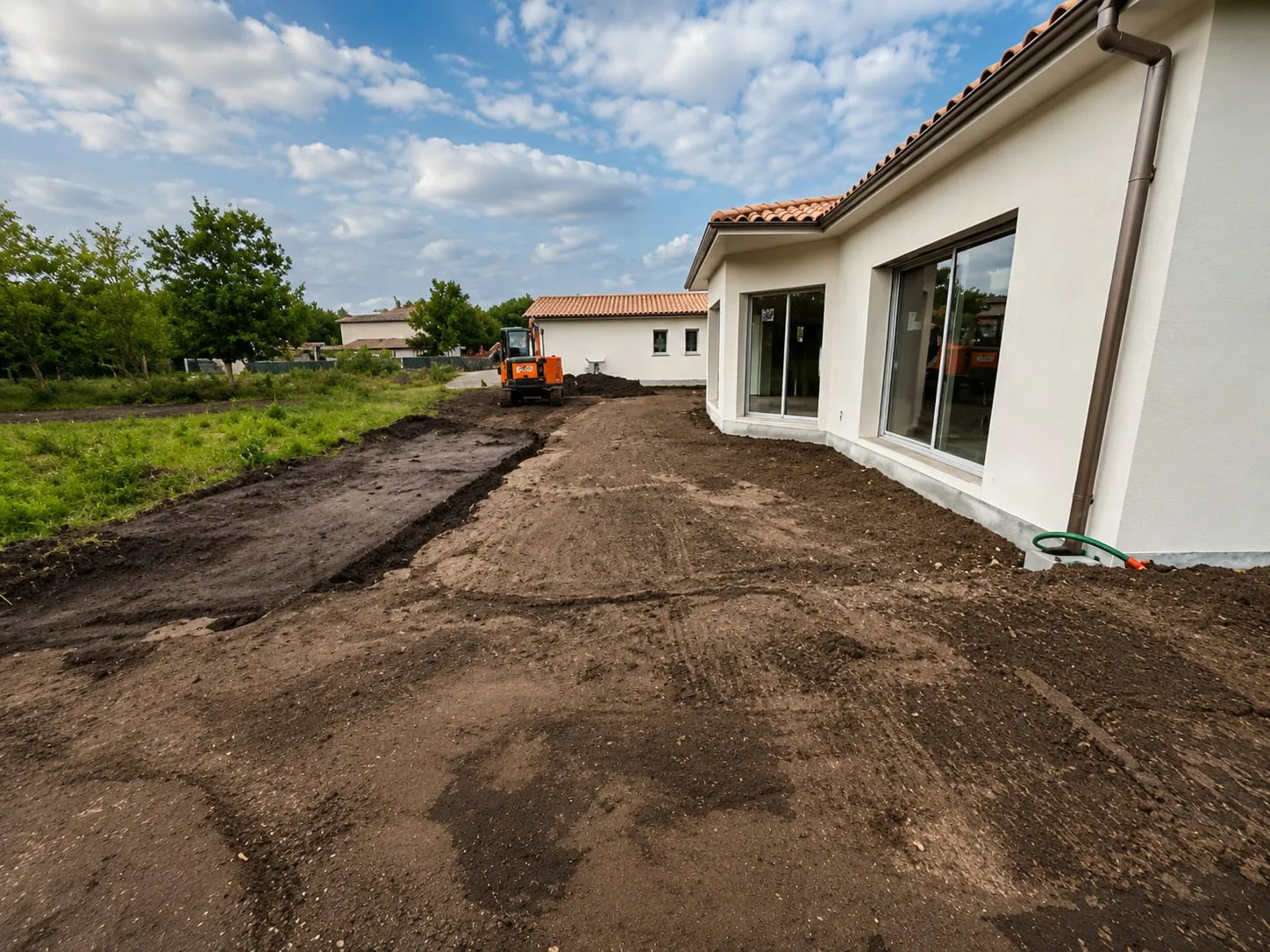 Terrain sableux décaissé dans un jardin boisé